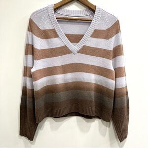 NAADAM Dip Dye Ombré Striped V-Neck Sweater Wool Cashmere Brown Lilac Medium